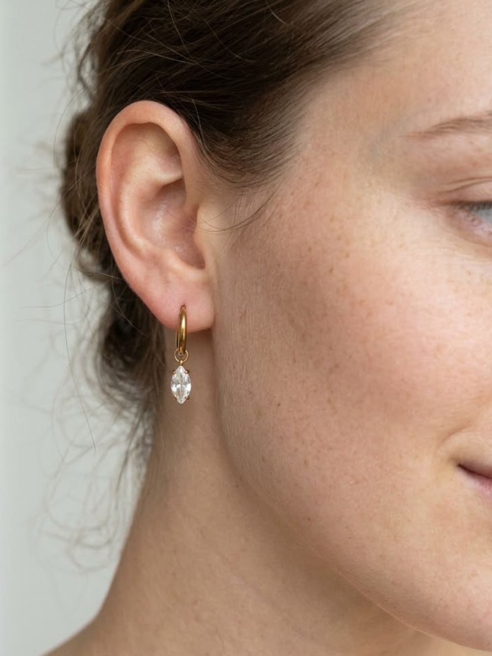Gold Marquise Cut Crystal Huggie Hoop Drop Earrings 2cm